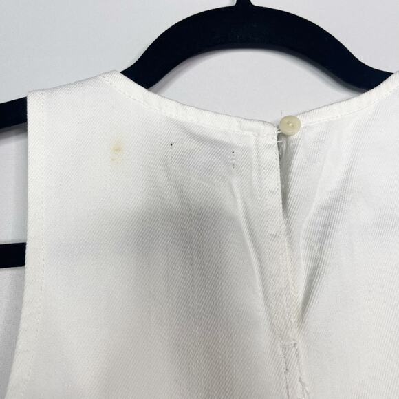 J Crew 4 White Denim Shift Dress Crew Neck Sleeveless Pockets Cotton Keyhole - Picture 7 of 13